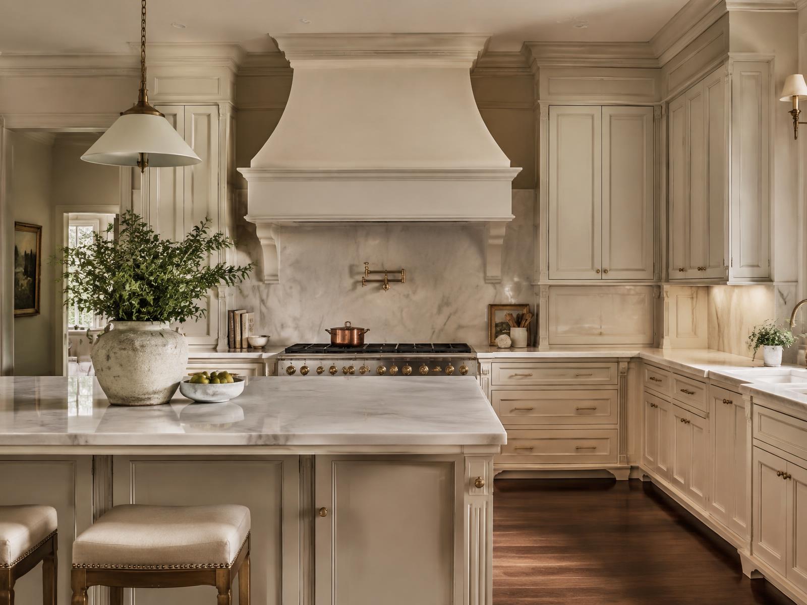 Design concept: classic ivory inset kitchen with marble countertops